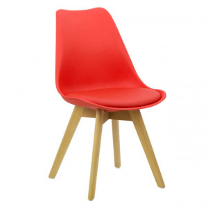 Scaun de living tip scoica cu perna, piele eco, picioare lemn, diverse culori, 242