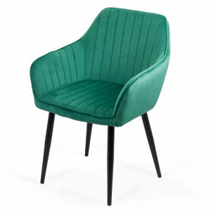 Scaun dinning tapitat catifea, picioare metalice negre, Buc259 Verde