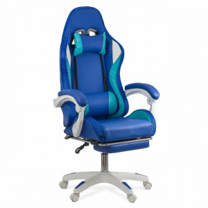Scaun gaming de birou pentru baieti, cu lumini RGB si suport picioare OFF 298 ALBASTRU