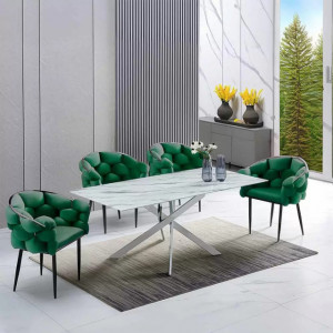 Scaun modern din catifea cu cadru metalic BUC256 verde