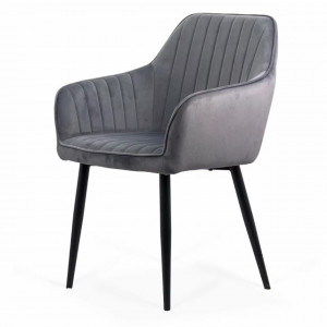 Scaun dinning tapitat catifea, picioare metalice negre, Buc259 Gri