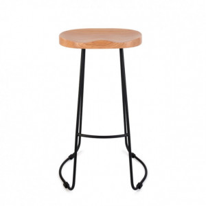 Scaun bar Marta, fix, metal negru + lemn nuc, 77 cm