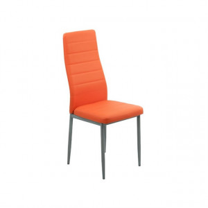 Scaun de bucatarie tapitat, piele eco, picioare cromate portocaliu buc 263