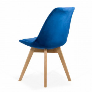 ALBASTRU Scaun de living tip scoica cu perna, catifea, picioare lemn, diverse culori, Buc242V