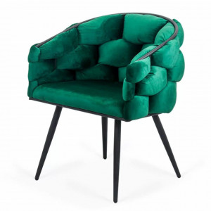 Scaun modern din catifea cu cadru metalic BUC256 verde