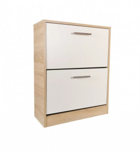 Pantofar Ancona cu doua sertare, stejar alb si alb, 63x24x81.5 cm