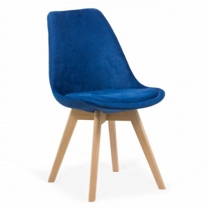 Scaun de living tip scoica cu perna, catifea, picioare lemn, diverse culori, Buc242V ALBASTRU