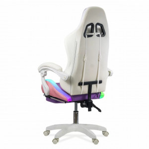 Scaun gaming de birou pentru fete, cu lumini RGB si suport picioare OFF 298 mov si roz mov