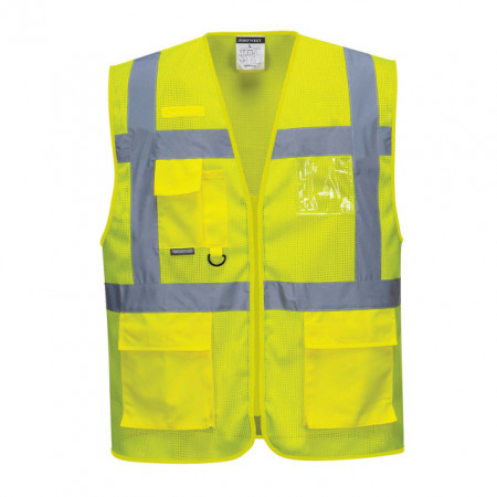 Vesta galben fluorescent de vara cu benzi reflectorizante