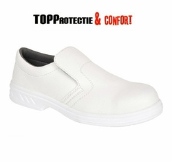 Pantofi protectie albi fara siret bombeu metalic alimentar medical