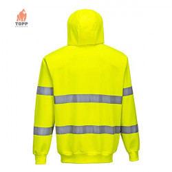 Hanorac galben fluorescent cu gluga si dungi reflectorizante