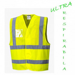Vesta reflectorizanta de vara galben fluorescent cu aerisire