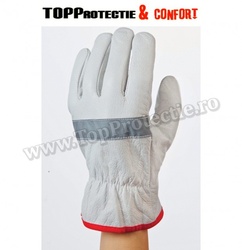 Manusi de protectie din piele de bovina,cu dunga reflectorizanta,gri