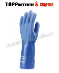 Manusi de protectie rezistente din bumbac imersate in PVC albastru
