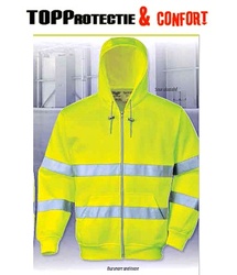 Hanorac galben fluorescent cu gluga si dungi reflectorizante