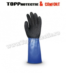 Manusi protectie nylon netede imersate in PVC negru/albastru