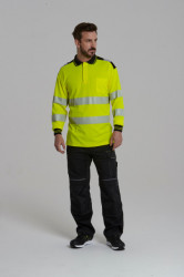 Tricou polo reflectorizant cu maneci lungi, respirabil