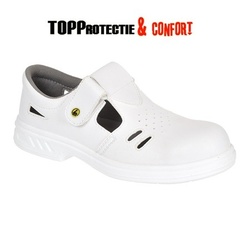 Sandale de protectie S1 albe ESD, respirabile, industria alimentara, medicala