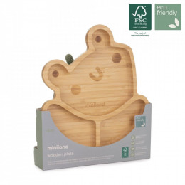 Farfuriuta de lemn compartimentata cu baza silicon Frog Miniland
