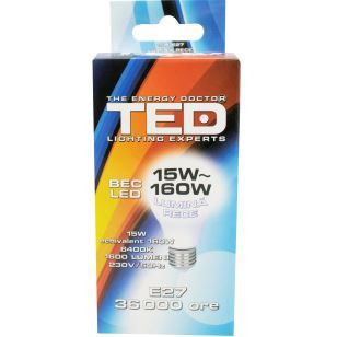 Bec LED E27 230V 15W (1600lm) A60 6400K (lumina rece) 36.000h