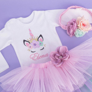 Set body si tutu personalizat Unicorn Love