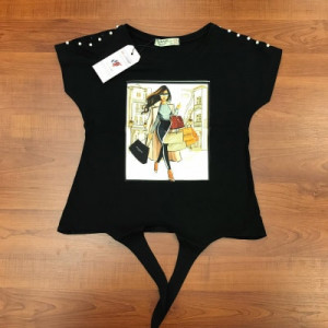 Tricou fete negru Shopping Girl