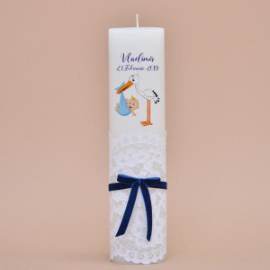 Lumanare de botez personalizat Barza fericita