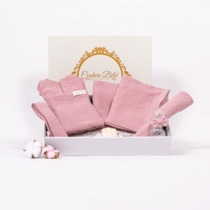 Trusou botez lux din muselina powder pink