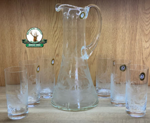 SET DE PAHARE DIN 6 buc. din sticla GRAVAT ptr. Racoritoare 340ml cu CARAFA GRAVAT de 1500 ml cod.10