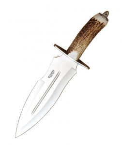 Cutit de vanatoare Joker CC 42 Verraco, daoua taisuri de 26 cm, husa piele, maner corn de cerb