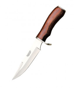 Cutit de vanatoare Joker CR 38 Tigre cu maner din lemn si tais de 14.5 cm in husa piele maro
