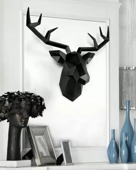 Decor perete cap cerb negru H54cm