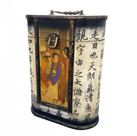 Cutie decorativa lemn cu motive japoneze gheise H40cm