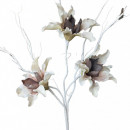 Floare decorativa artificiala creanga trei flori mari alb maro H100cm