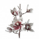 Floare decorativa artificiala, creanga magnolie flori alb-grena, H 90cm