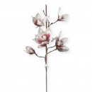 Floare decorativa artificiala, creanga magnolie flori alb-grena, H 90cm