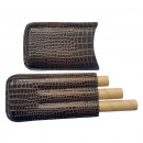 Etui trabuc piele naturala ,croco,maron ,trei trabucuri