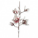Floare decorativa artificiala, creanga magnolie flori alb-grena, H 90cm