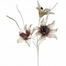 Floare decorativa artificiala creanga trei flori mari alb maro H100cm