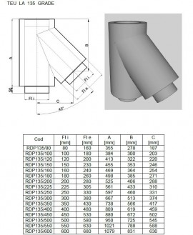 Teu fum izolat din inox Ø80mm la 135 grade