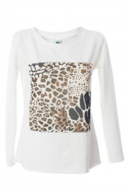 Bluza ivoire cu manca lunga si detaliu leopard print