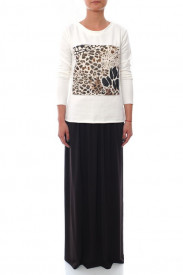 Bluza ivoire cu manca lunga si detaliu leopard print