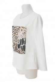 Bluza ivoire cu manca lunga si detaliu leopard print