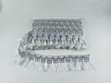 Franjuri poliester lurex 5cm/10m, argintiu