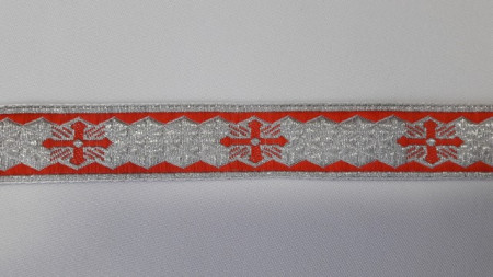 Galon bisericesc Sava 25 mm argintiu cu rosu