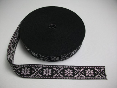 Banda tesuta Crenguta 25 mm argintiu cu negru