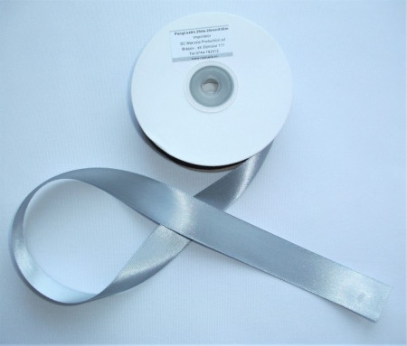 Panglica satinata ambele fete 25 mm gri