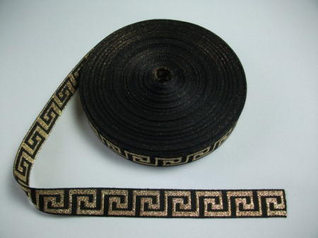 Banda tesuta Model grecesc 20mm - auriu pe negru