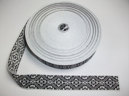 Banda tesuta Musty 45 mm - alb cu negru