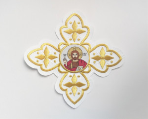 Ornament bisericesc cruce mare - alb cu auriu cu Domnul